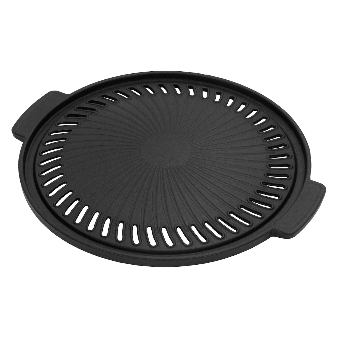 BBQ#BOSS Grillplatte Ø32 cm – Gusseisen, gerippte Plancha mit zwei Griffen, Pfanne für Gas-, Kohle- & Elektrogrill, Gussplatte Grillpfanne