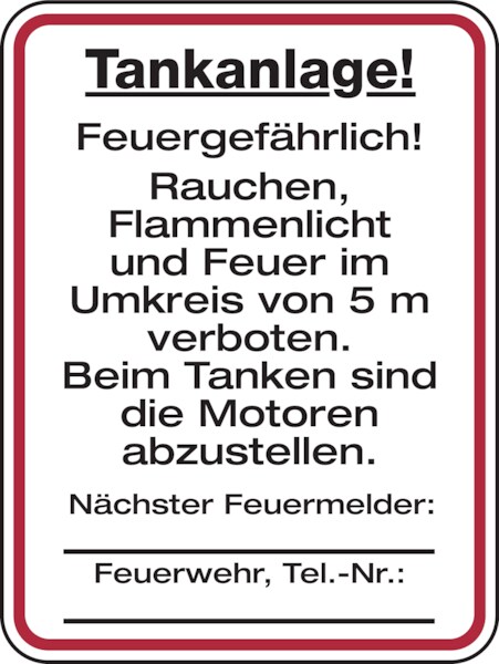Warnschild für eine Tankstelle.