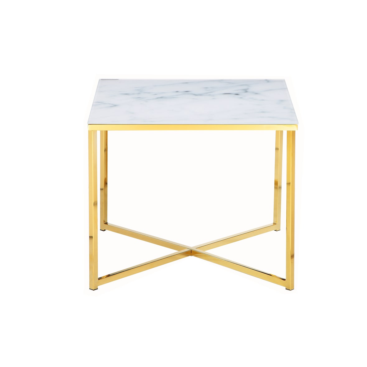 SalesFever Beistelltisch quadratisch | Glasplatte foliert in Marmor-Optik | Gestell Metall | B 50 x T 50 x H 42 cm | weiß-gold
