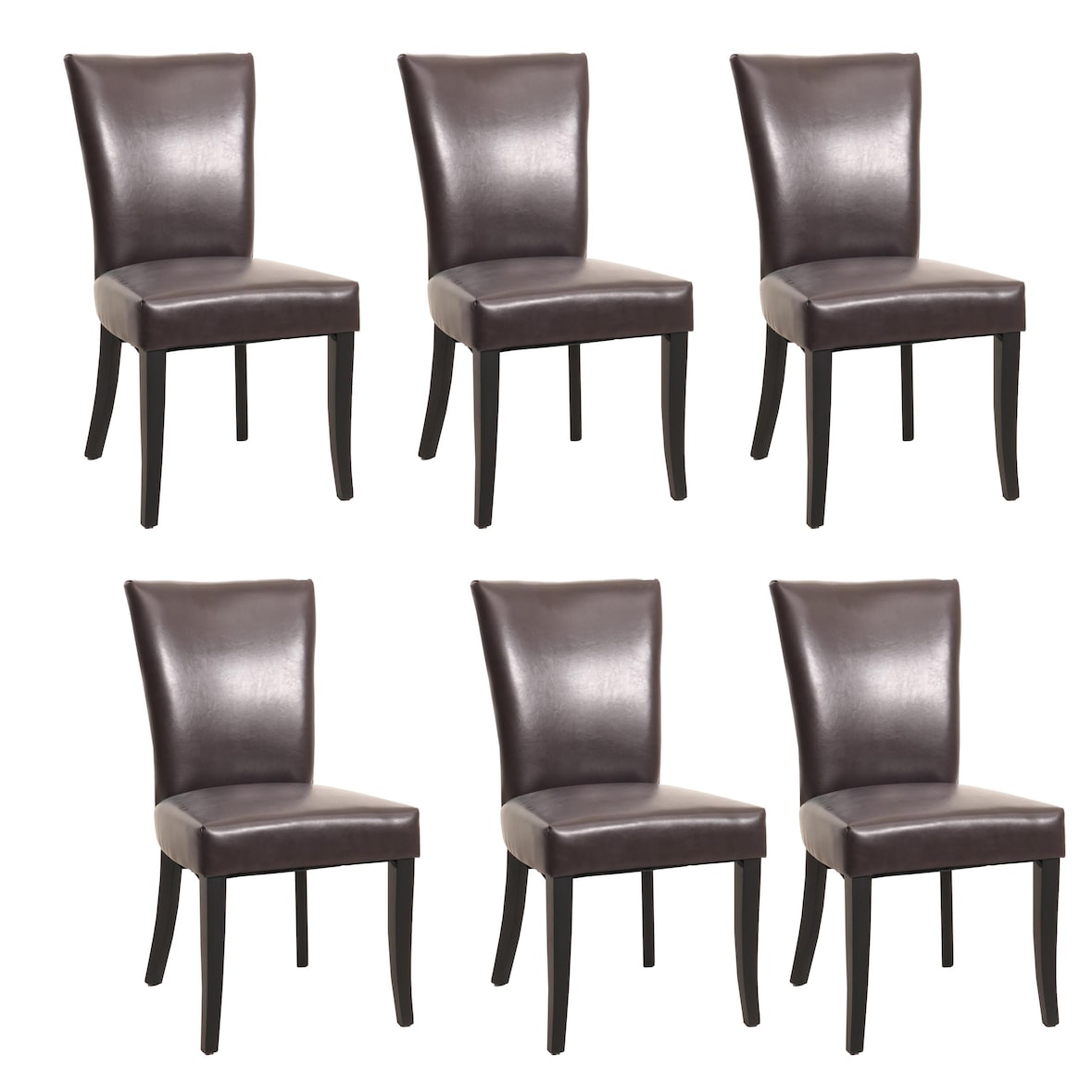 Lote de 6 silla de comedor Chesterfield, silla silla de cocina, remaches ~ imitación de cuero, marrón, patas oscuras
