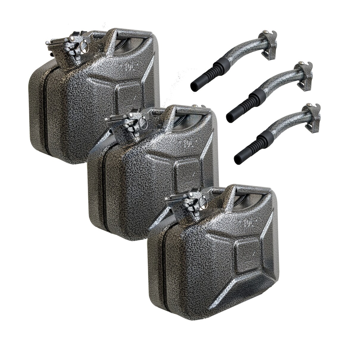 3x Metallkanister Snakeoptik 10 Liter inkl. Ausgießer + Halter Benzinkanister Dieselkanister