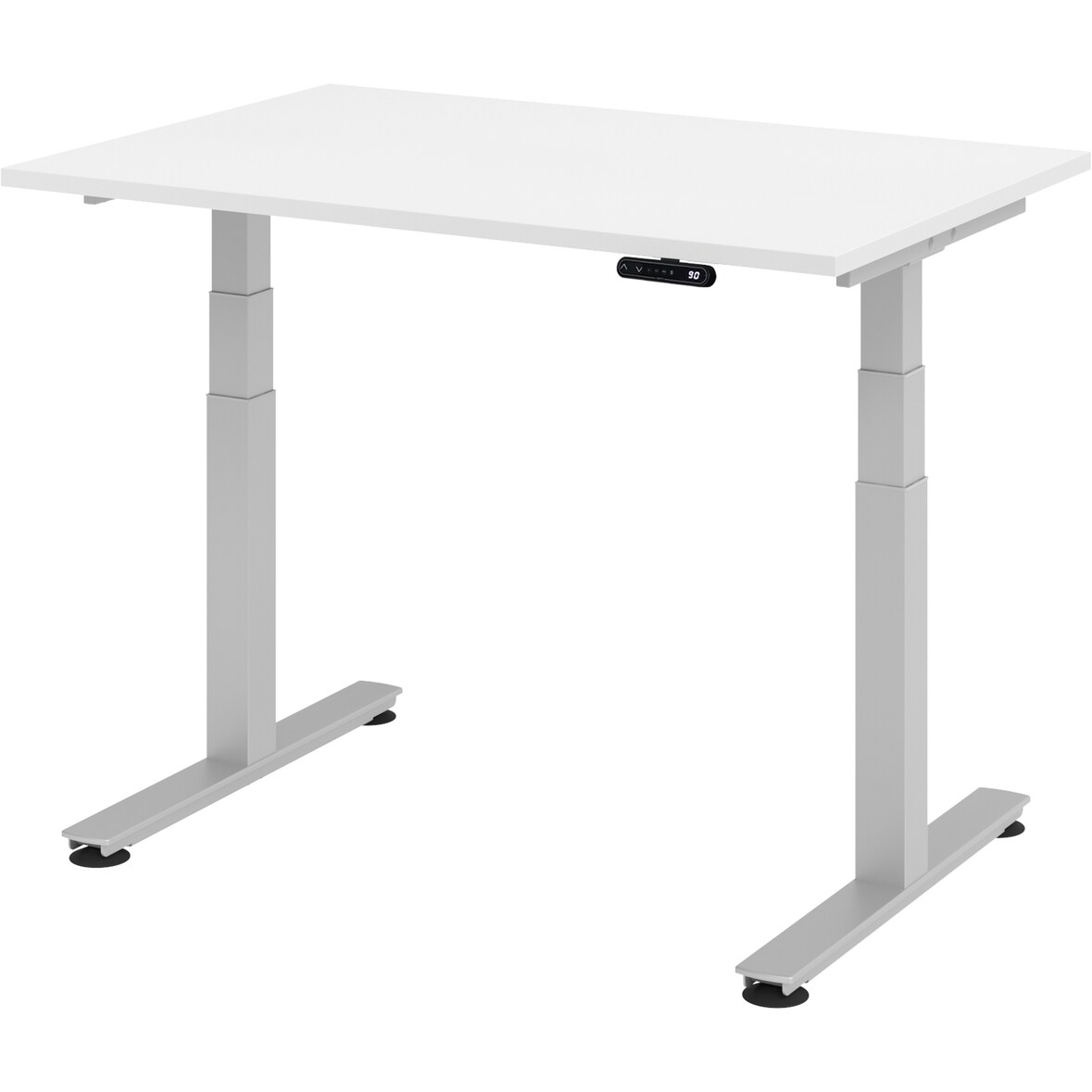 bümö elektrisch höhenverstellbarer Schreibtisch 120x80 cm in weiß, Gestell silber - Schreibtisch höhenverstellbar elektrisch mit Memory-Steuerung,