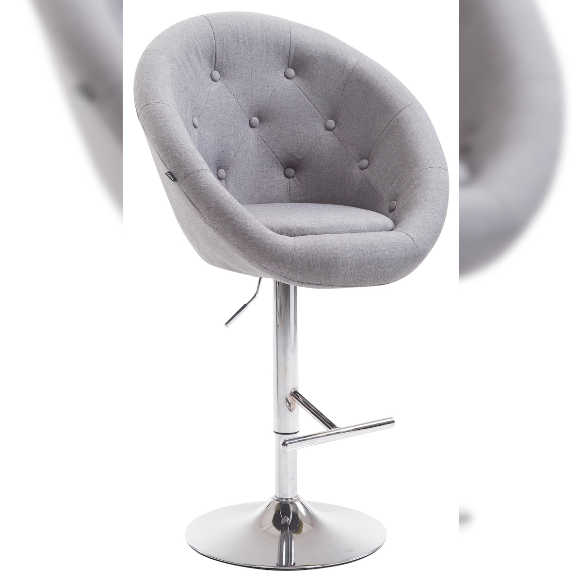 Décoshop26 - Moderner eiförmiger Barhocker mit gepolstertem Sitz und Fußstütze aus verchromtem Metall und grauem Stoff TDB10337
