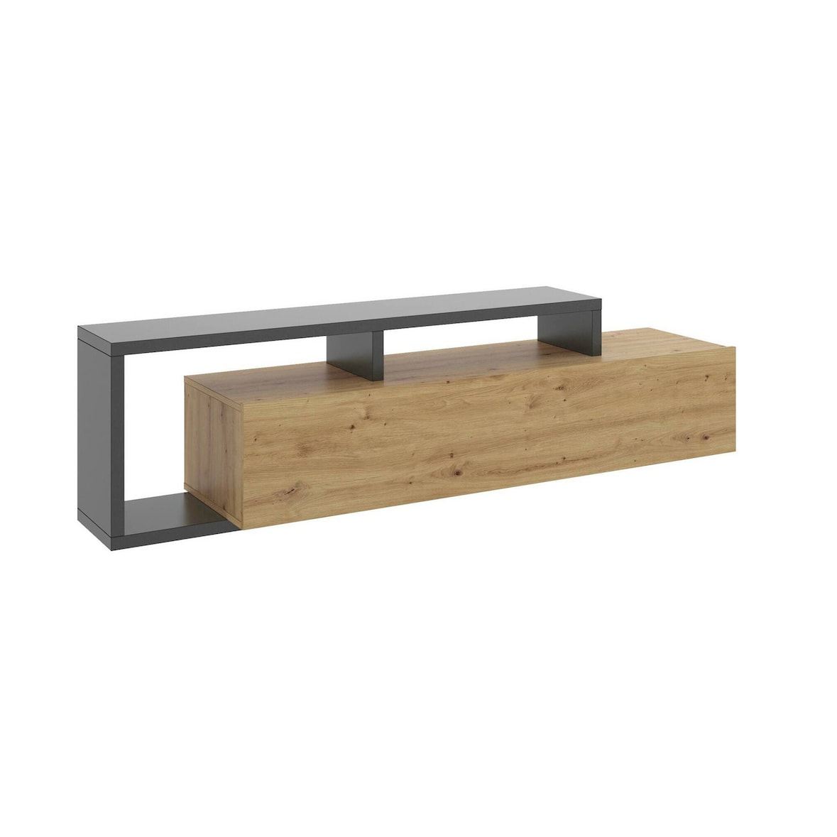 Dmora Mobile porta TV Maiella, Credenza bassa da soggiorno, Madia da salotto per televisione, 165x40h47 cm, Rovere Nodi e Antracite