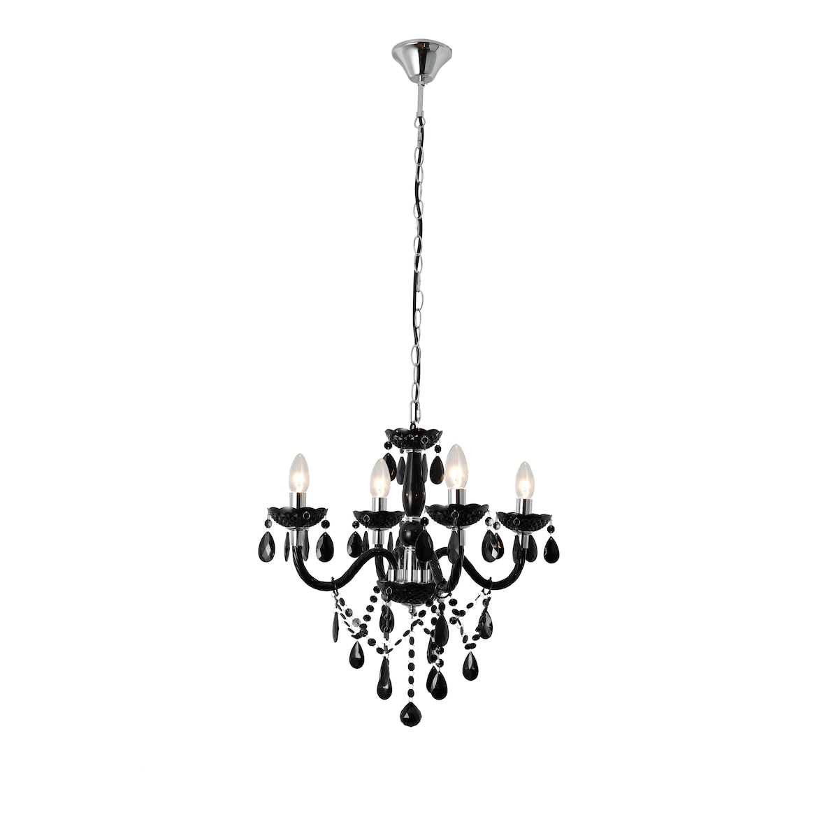 SalesFever Kronleuchter 120 cm | 4-flammig | Metall mit Acryl-Glas | B 52 x T 52 x H 120 cm | schwarz