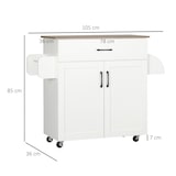 thumbnail of HOMCOM carro de cocina con 1 cajón 2 puertas toallero y especiero carrito auxiliar con ruedas para comedor salón bar carga 80 kg 105x36x85 cm blanco