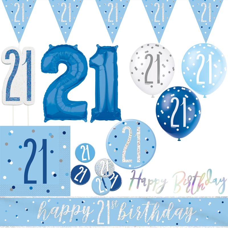 21. Geburtstag Partydeko blau Mann hellblau Geburtstagsparty Artikel Set volljährig Erwachsen