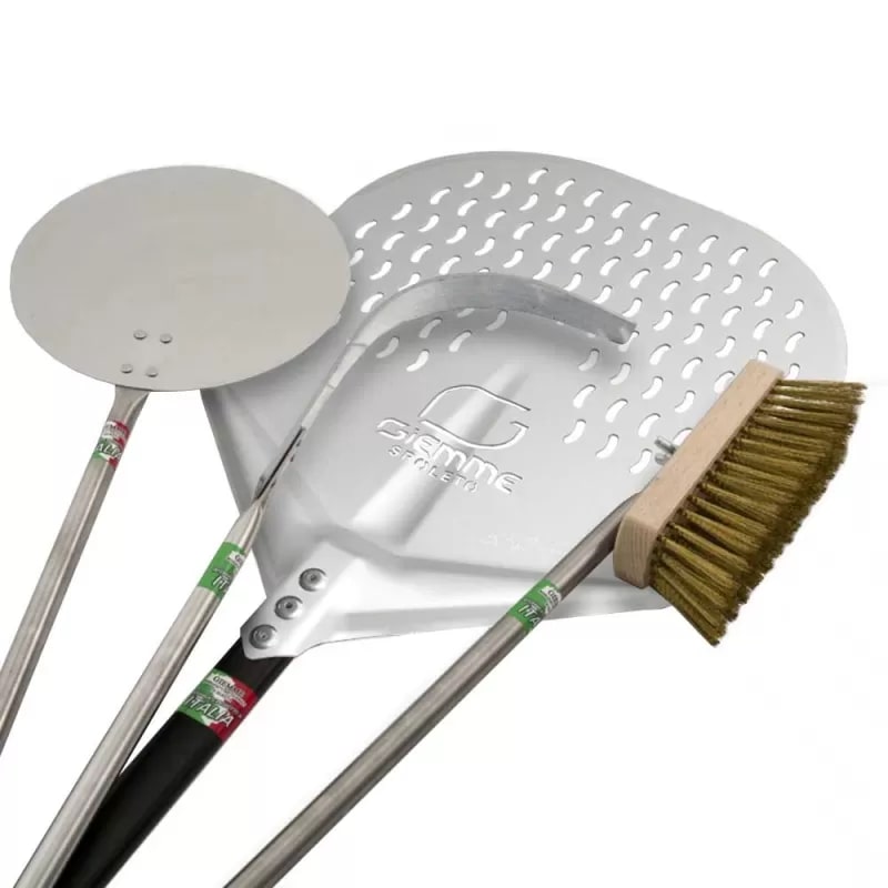 Giemme Spoleto - Conjunto profissional de pás para pizza em alumínio e aço para fornos até 140 cm e pizzas até 33 cm