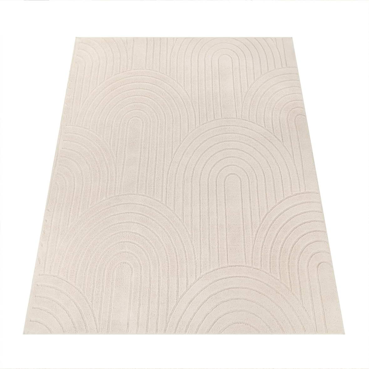 Teppich Kurzflor waschbar Struktur Wohnzimmer schmutzabweisend Creme Rechteckig 120x160 | 100% Polyester | Florhöhe: 12 mm