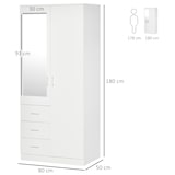 thumbnail of Armario Ropero de 2 Puertas con Espejo 3 Cajones Estantes Ajustables y Barra para Colgar Mueble Auxiliar para Dormitorio Habitación 80x50x180 cm