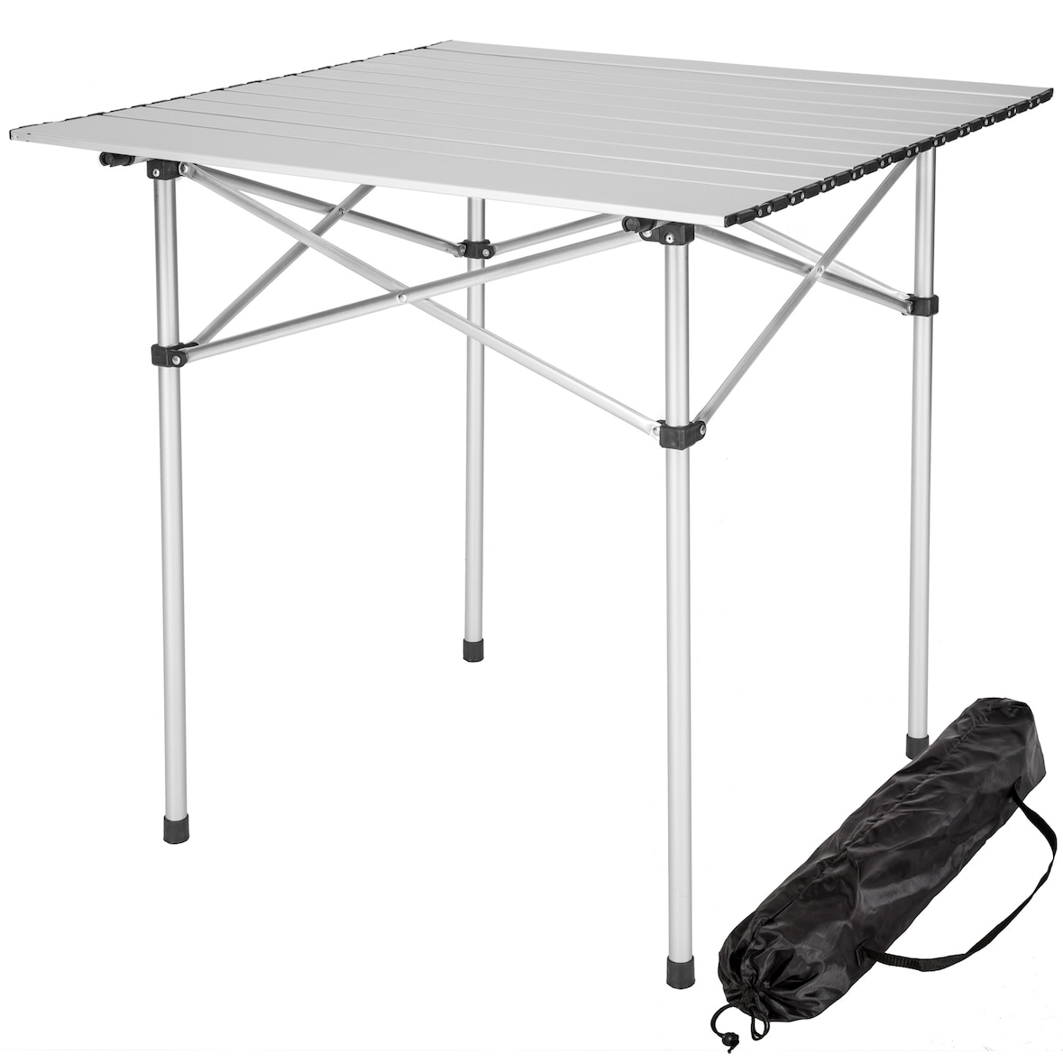 tectake Table pliante de camping en aluminium avec housse, 70 x 70 x 70 cm 70 x 70 x 70 cm Gris