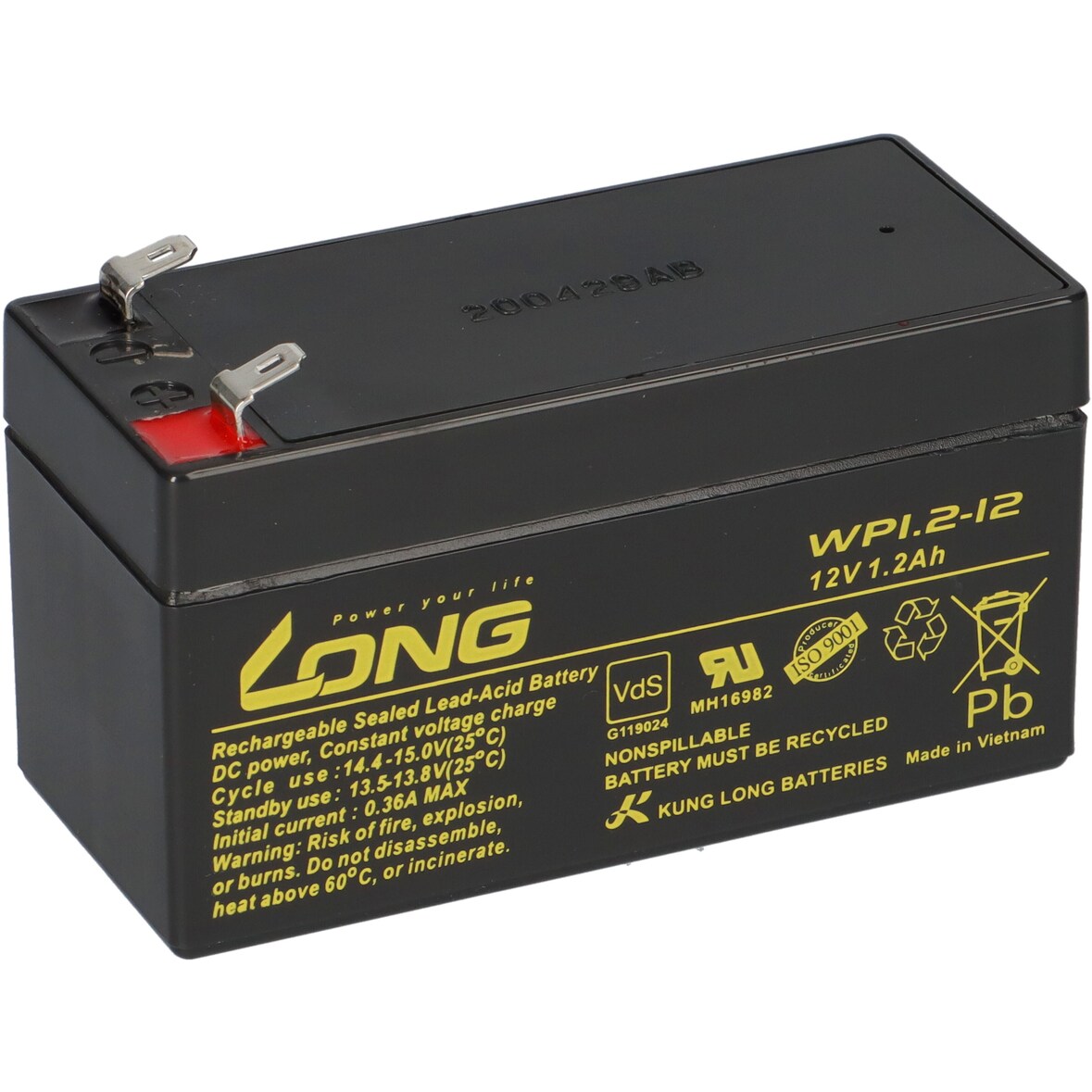 Bleiakku 12V 1,2Ah kompatibel UB1213 Vlies acid AGM VdS