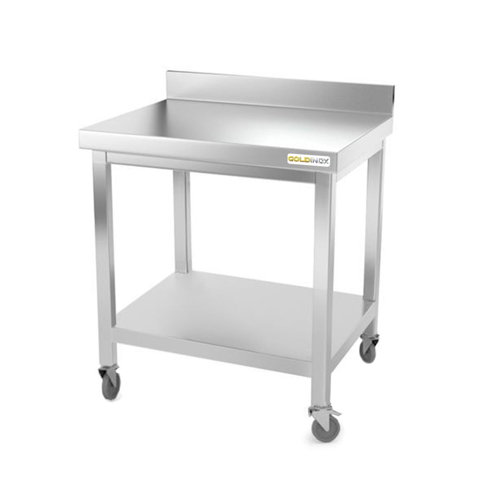 Arbeitstisch aus Edelstahl 800 x 700 mm auf Rollen / GOLDOLINDOX GOLDINOX