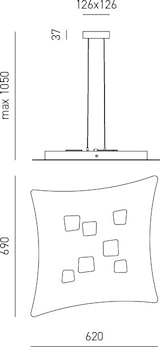 Eine Deckenleuchte mit quadratischen Elementen.