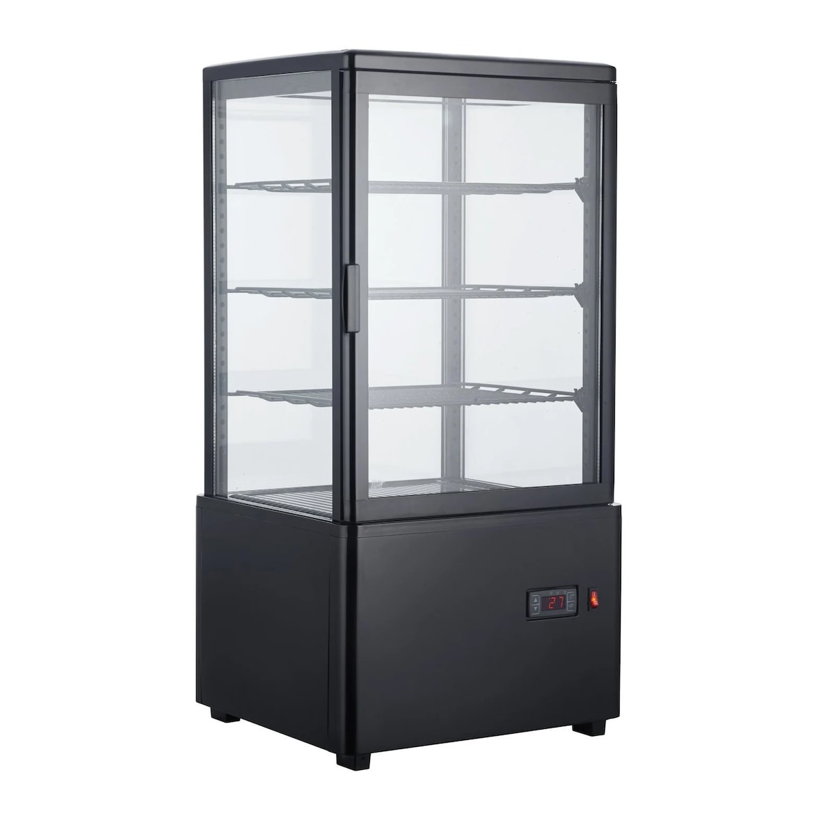 Vitrina bebidas y pastelería doble temperatura 68 litros 4 caras cristal negra +2/+10 °C – +30/+90 °C 44,7x40x89,4h cm