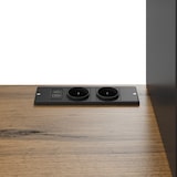 thumbnail of Merax LED buffetkast 160x40x185 cm, hoge kast zwart-eiken met stopcontact, USB-A/USB-C, opbergruimte en koffiestation