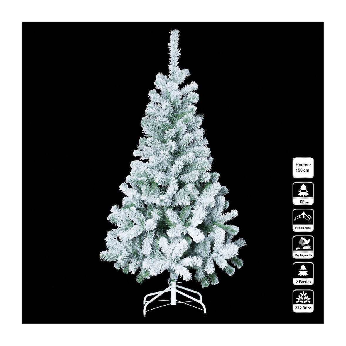 Sapin de Noël artificiel Vert floqué enneigé H 150 cm