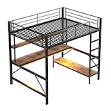 thumbnail of Hochbett 140x200 mit Geländer, Trittleiter, Schreibtisch, Regalen, LED-Beleuchtung, USB und Steckdose, Metallrahmen, funktionales Loftbett Schwarz