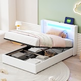 thumbnail of Merax Polsterbett 90x200 Bett mit LED-Lichtleiste, Bluetooth-Player und USB-Aufladung, PU-Leder-Aufbewahrungsbett, Weiß