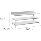 thumbnail of Royal Catering Mesa de acero inoxidable - ECO - 200 x 90 cm - 500 kg - estante intermedio -