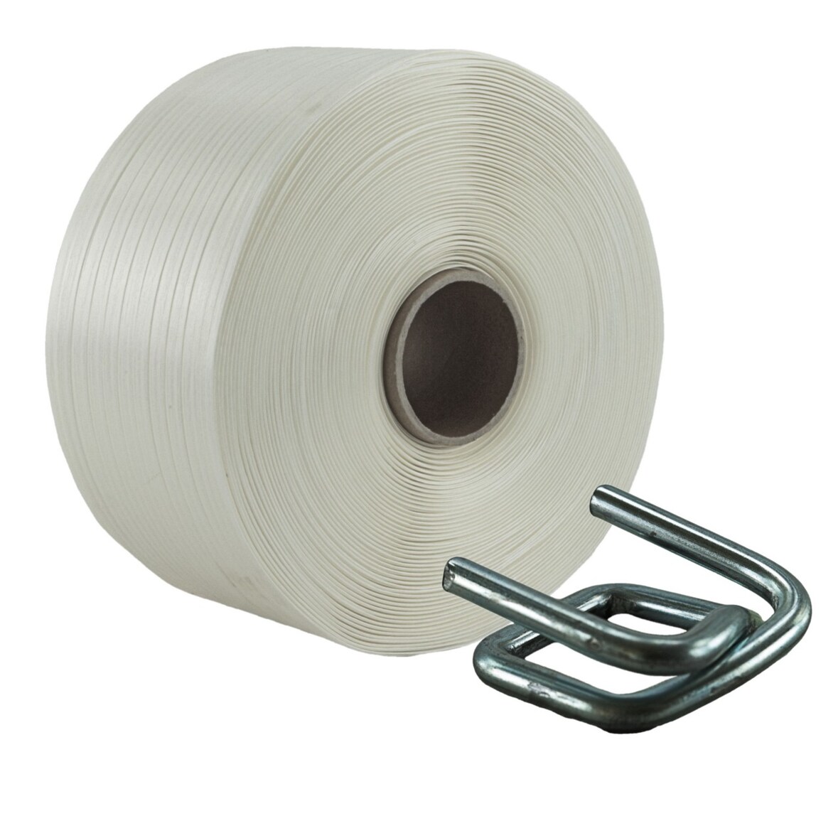 19 mm Polyester Umreifung Set Umreifungsband Textil Metallklemmen Phosphatiert