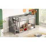 thumbnail of Niedriges Etagenbett 90x200 Kiefernholz Hochbett mit Sicherheitsleiter Stauraum offenes Design multifunktional robust Grau