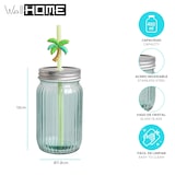thumbnail of WellHome - Vaso de Vidrio con Tapa y Pajita, 450ml en color Verde Transparente, 7,8x7,8xH13cm