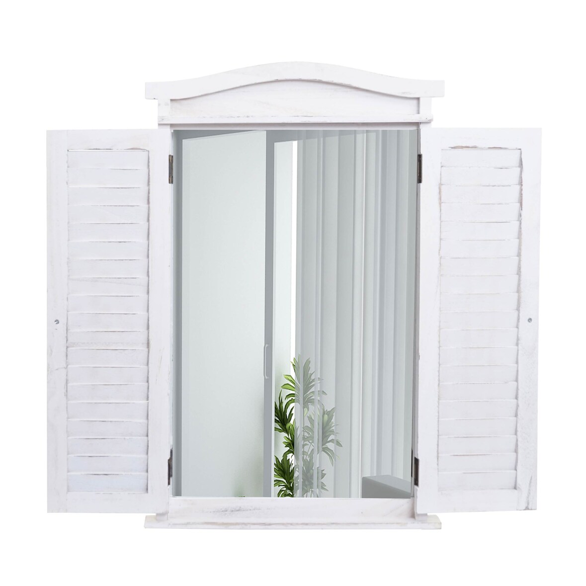 Wandspiegel Badspiegel Badezimmer Spiegelfenster mit Fensterläden, 71x46x5cm ~ shabby weiß