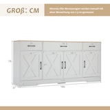 thumbnail of Sideboard 160x37x75 cm Weiß mit 3 Schubladen, 4 Türen, skandinavischer Stil, MDF mit rohholzfarbener Platte, modernes TV-Möbel, flexible Aufbewahrung