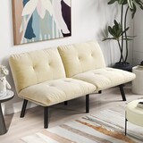 thumbnail of Klappbares 2-Sitzer-Sofa aus Samt in Creme mit Schlaffunktion, Metallrahmen
