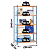 thumbnail of SimonRack Estanteria Metalica, 2000x1000x400 mm, 5 Alturas, Bandeja Metal, 180 kg de Punto Flexión, Estanterias Almacenaje, Az/Nrnj/Galva - Simonclick