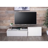 thumbnail of TV rack HWC-L34, mesa baja TV aparador TV mueble con cajones, madera 45x161x40cm compartimento de almacenamiento, aspecto de hormigón blanco