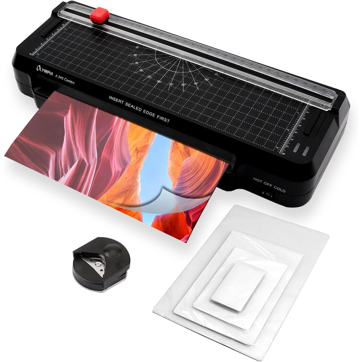 Plastificadora 4 en 1 + regla de corte integrada + juego de láminas de plastificación + redondeador de esquinas