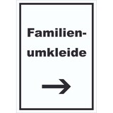 thumbnail of Familienumkleide Schild mit Text und Richtungspfeil rechts hochkant A5 Rückseite selbstklebend