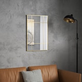thumbnail of Wandspiegel, dekorativer Spiegel mit Metallrahmen, goldfarbene Streifen, Mehrschichtglas, 90B x 2T x 60H cm
