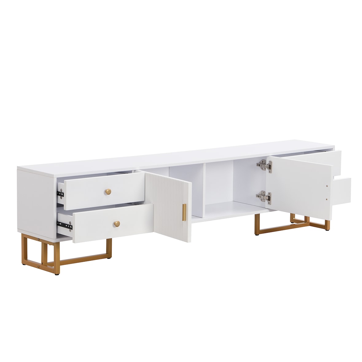 TV-Schrank 175x30x46 cm Weiß mit Schubladen und Türen Wohnzimmer Aufbewahrung modernes Design elegante Eisenfüße robust praktisch