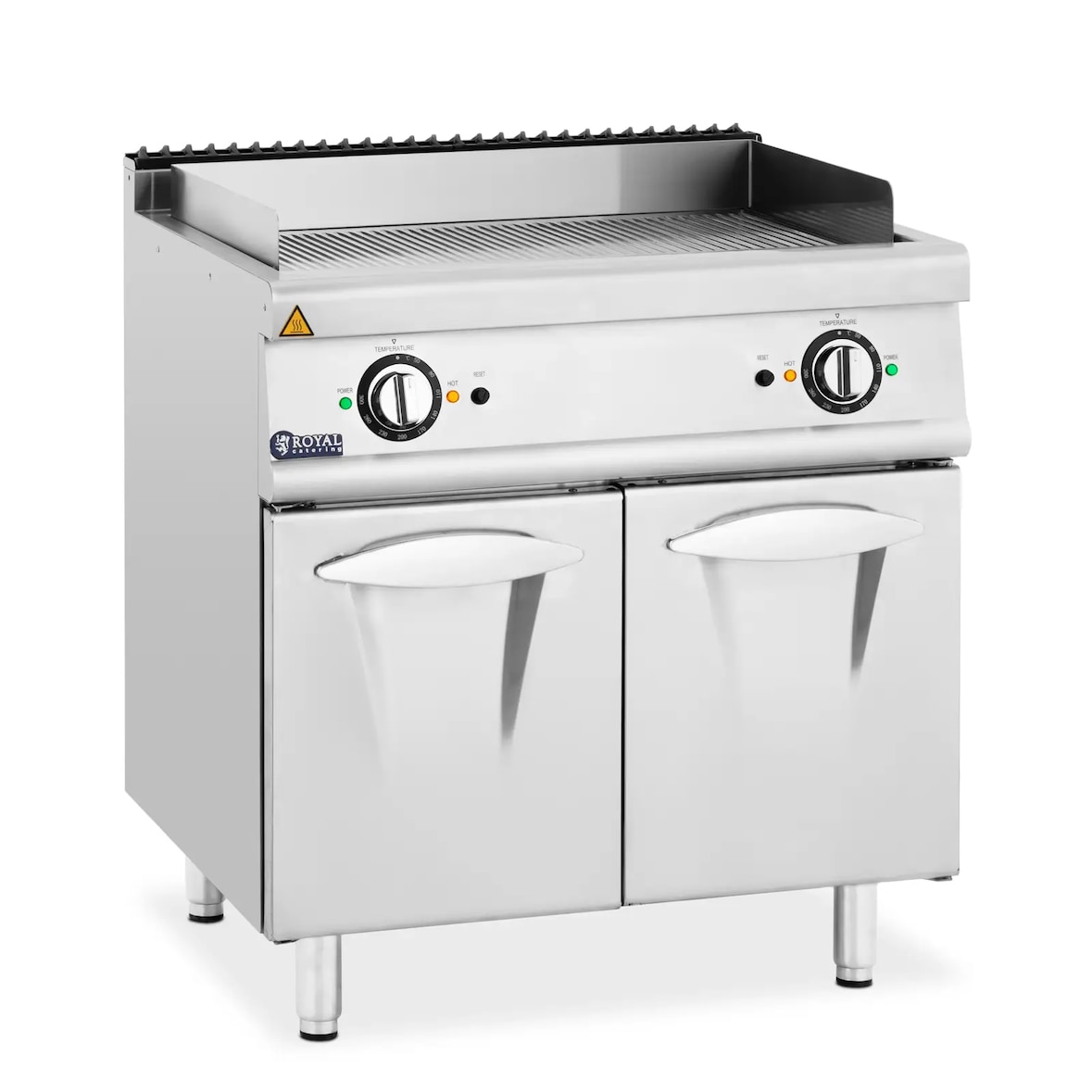 Royal Catering Fry top elettrico doppio - 10,8 kW - Rigato - Mobiletto -