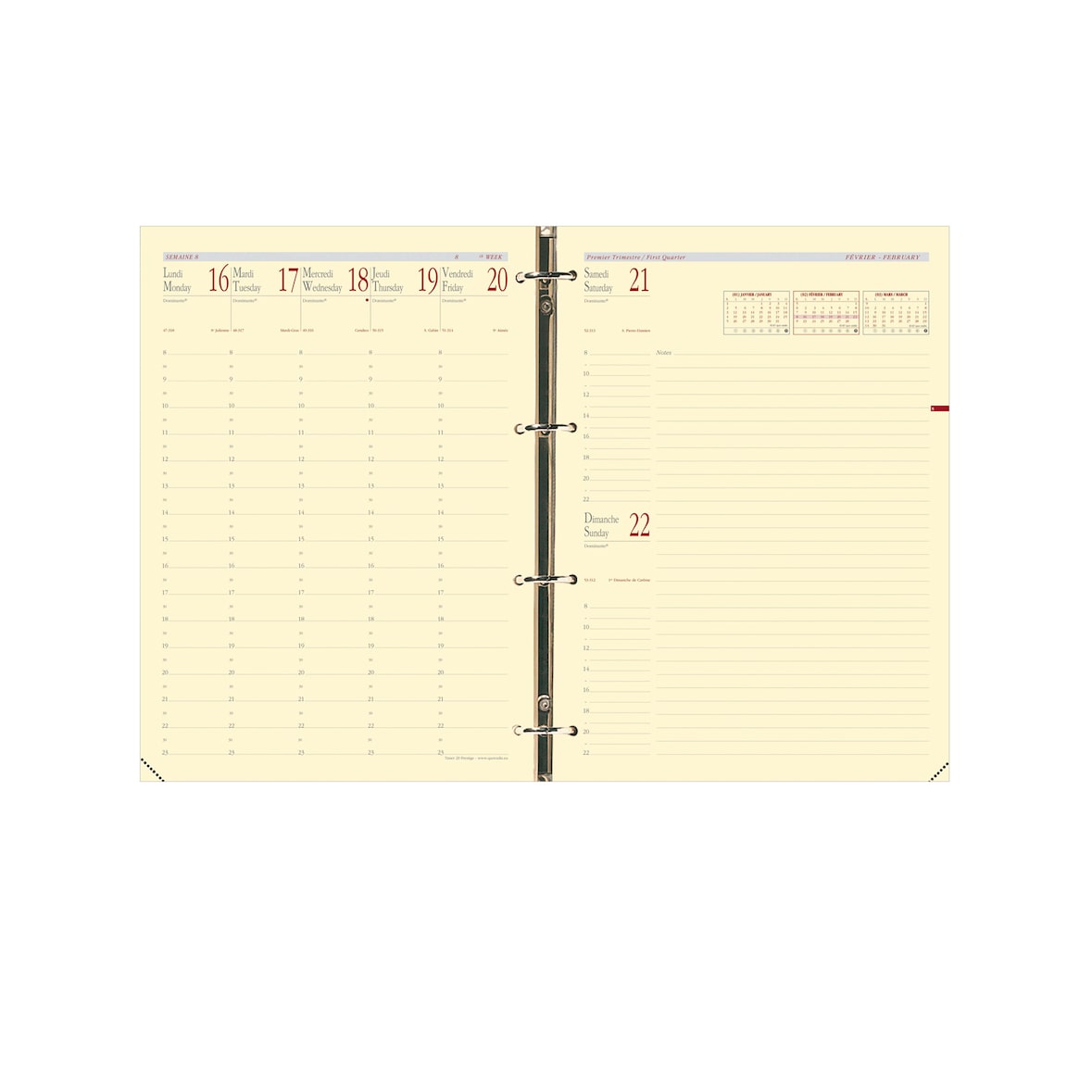 Quo Vadis - Recharge Organiseur - 2025-2026 - Timer 29 Prestige - Semainier Planning - sept à décembre - 21x29,7 cm - Papier Clairefontaine ivoire