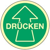 thumbnail of Aufkleber Piktogramm Drücken mit Pfeil, Folie, langnachleuchtend, Ø 100 mm