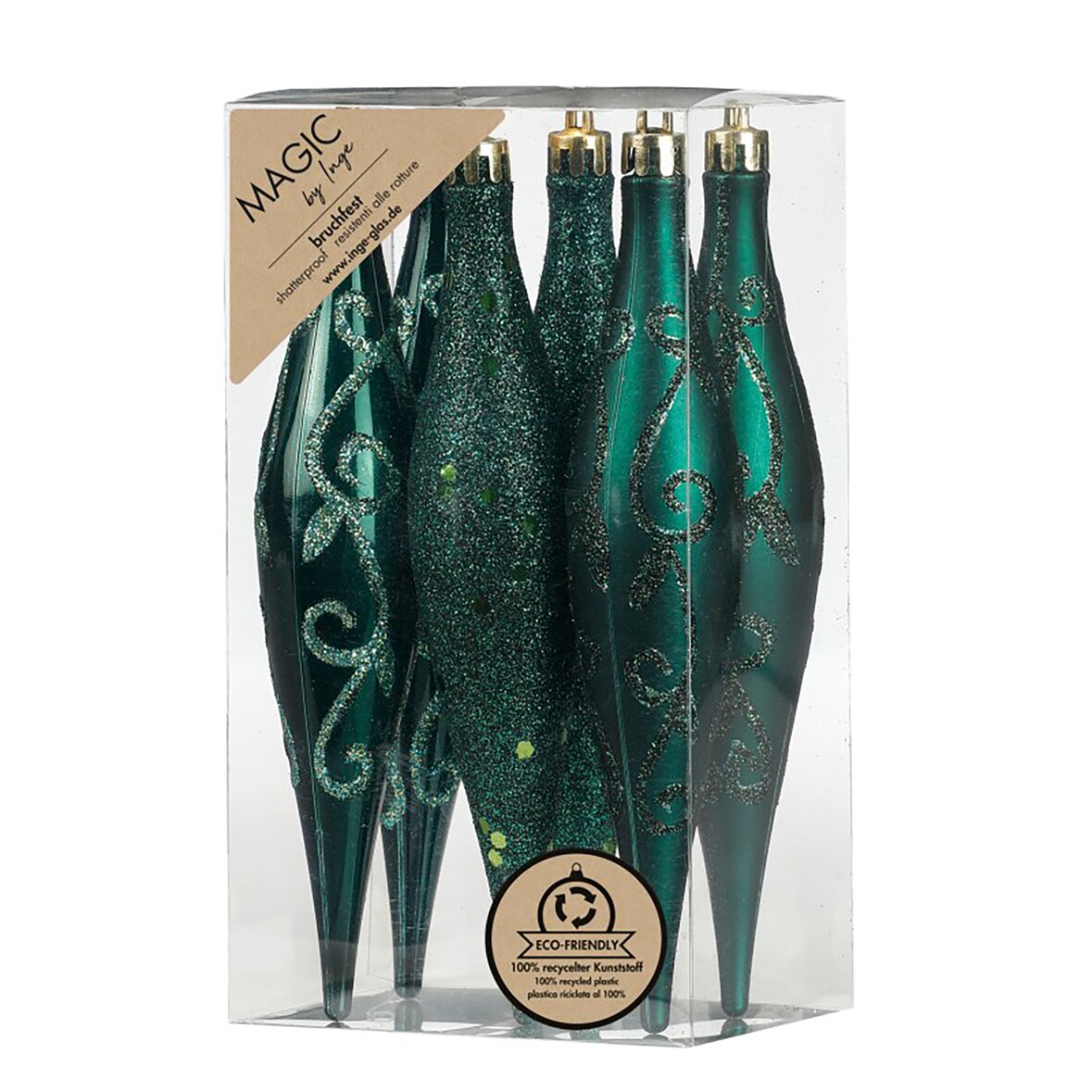 6 Christbaumschmuck Eiszapfen 15cm Kunststoff Christbaumkugeln Glitzer Muster Weihnachtskugeln Weihnachtsbaumkugeln Weihnachtsdeko Bruchsicher Grün