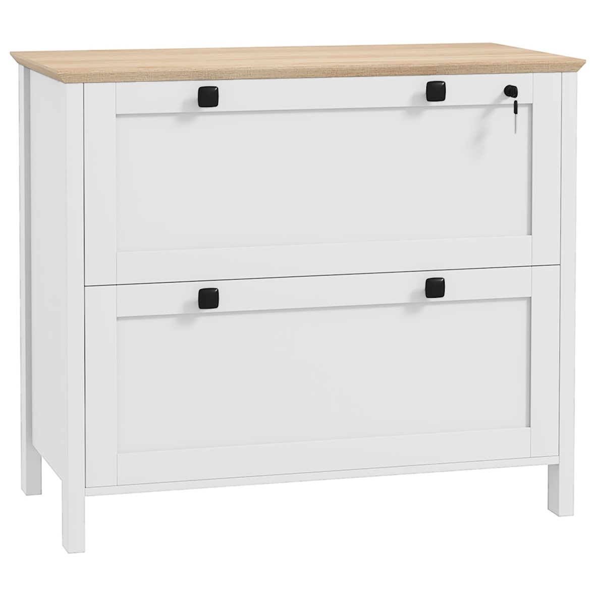 Cajonera de oficina mueble archivador con 2 cajones 2 barras colgantes cerradura y 2 llaves para tamaño A4 79x40x72 cm blanco y roble