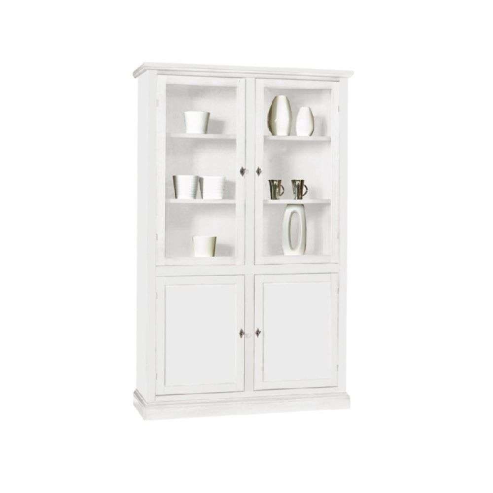 shopinnovativo -Vetrina 4 ante arte povera in legno massello e mdf con rifinitura in bianco 120X41X187 H
