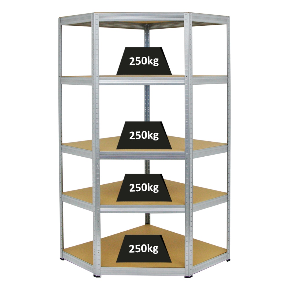 PROREGAL Étagère d'angle charge lourde SLIM ELEPHANT, HxLxP 180x90x45cm, 250kg par niveau, Galvanisé, Étagère d'angle pour Garage, Atelier