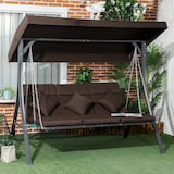 thumbnail of Hollywoodschaukel 3-Sitzer mit verstellbarem Sonnendach Braun 168x198x118 cm mit Kissen, Metallgestell wetterfest für Garten und Terrasse