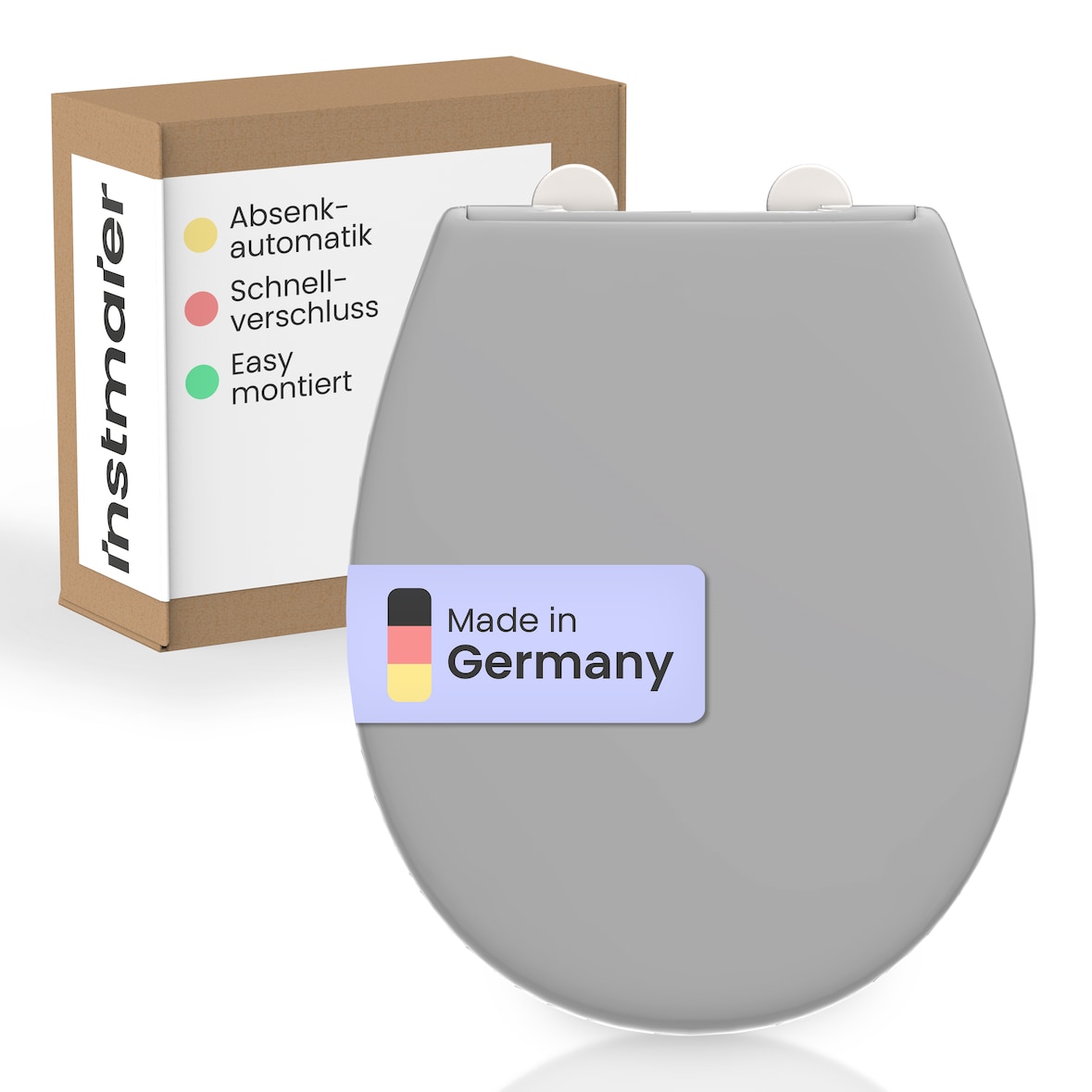 Duroplast WC Sitz Made in Germany GREY Premium mit Absenkautomatik und Schnellverschluss, Toilettendeckel, Klodeckel