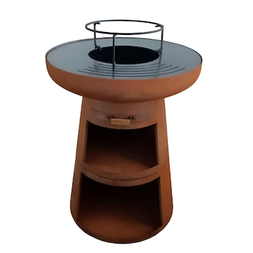 PURLINE Barbecue rotondo con piastra rotonda in acciaio e griglia in acciaio corten EFP55RCO