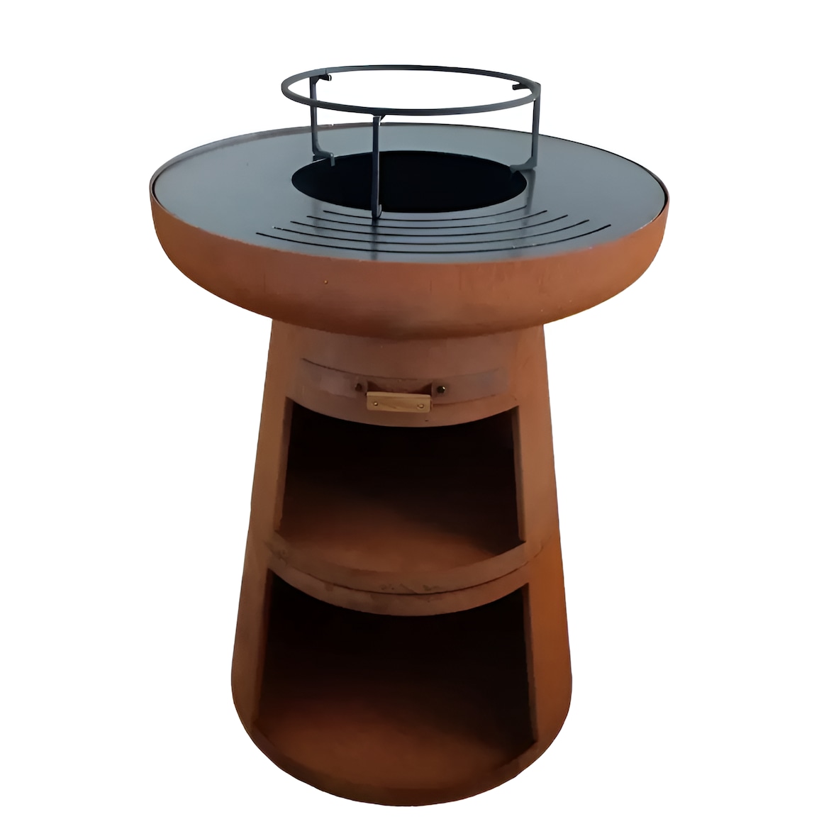 PURLINE Barbecue rotondo con piastra rotonda in acciaio e griglia in acciaio corten EFP55RCO