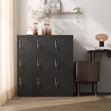 thumbnail of Metallschrank Spind 9 Türen 100x90x40 cm Schwarz mit Schlössern und Kartenfächern, belüftet, pulverbeschichteter Stahl für Büro und Umkleide