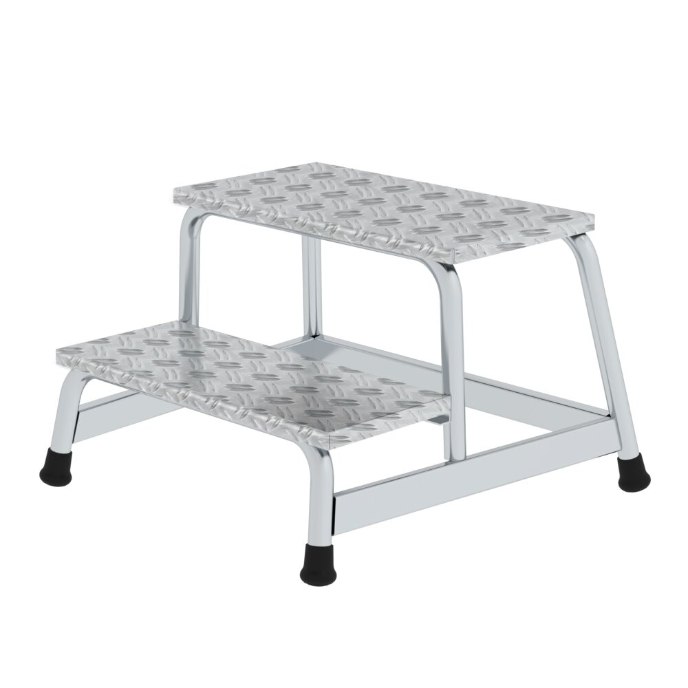 PROREGAL Arbeitspodest starr | 2 Stufen | Aluminium-Warzenblech | Rutschfeste Kunststoffschuhe