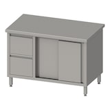 thumbnail of Stalgast Edelstahl Arbeitsschrank mit Schiebetüren, 1700x700x850 mm, mit 2er Schubladenblock links, ohne Aufkantung, verschweißt